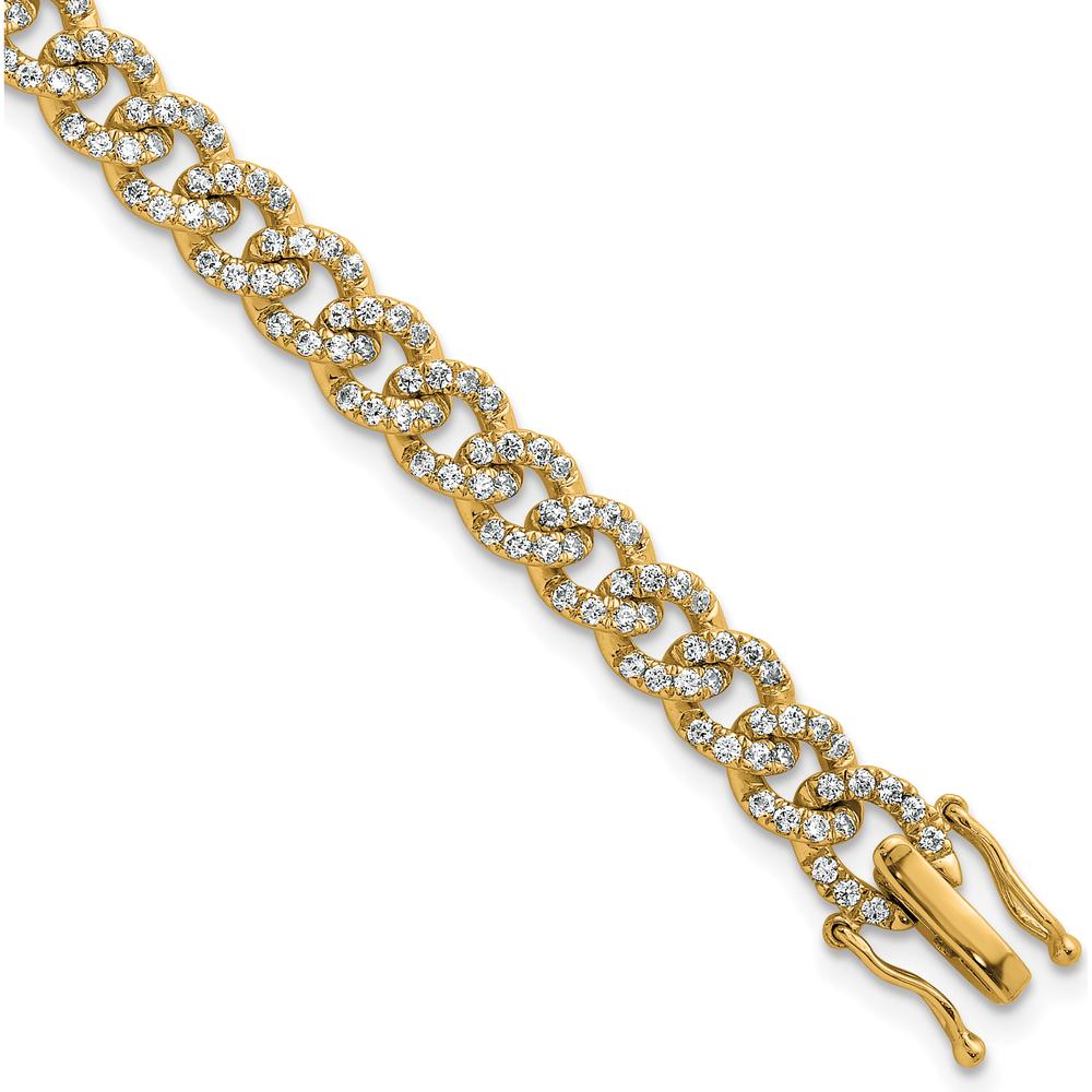 14K Yellow Gold 7-Inch Polished Curb Link Bracelet with White Diamonds - 0.20 Carats Total Diamond Weight by Oro Pregiato