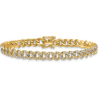 14K Yellow Gold 7-Inch Polished Curb Link Bracelet with White Diamonds - 0.20 Carats Total Diamond Weight by Oro Pregiato