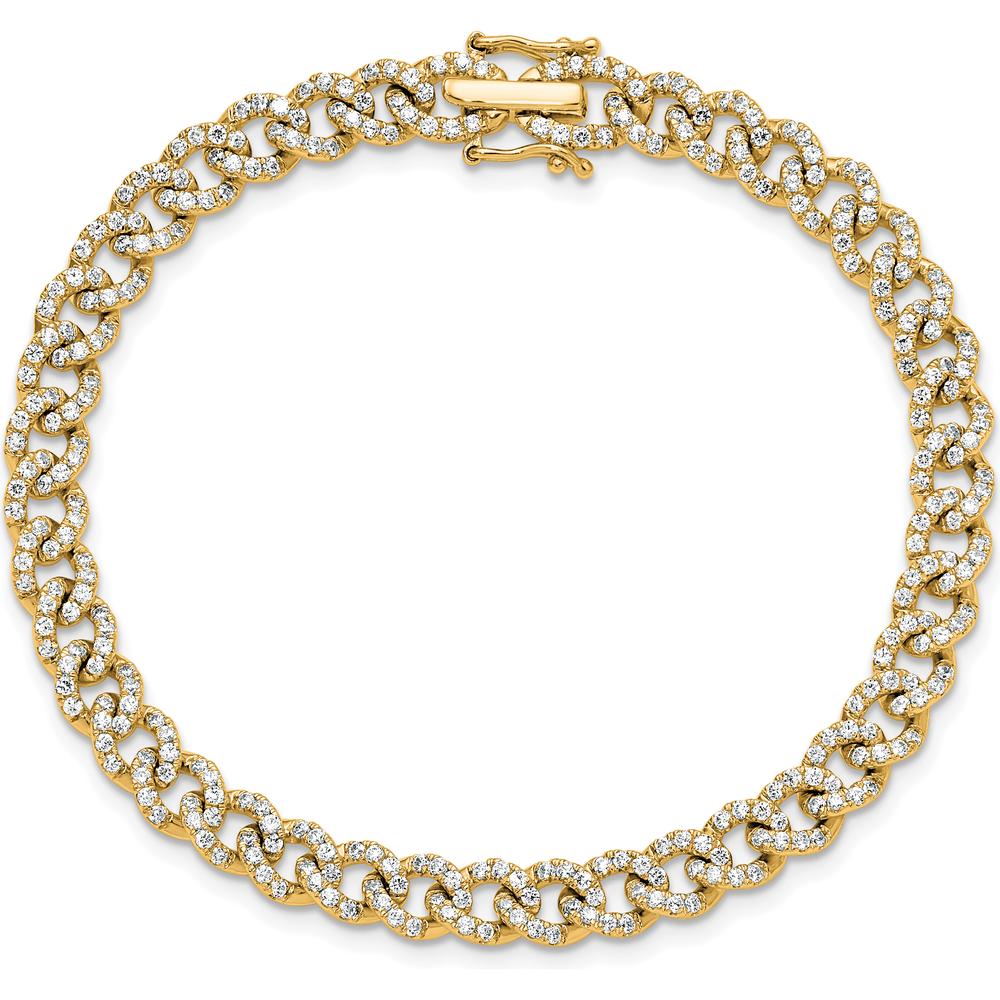 14K Yellow Gold 7-Inch Polished Curb Link Bracelet with White Diamonds - 0.20 Carats Total Diamond Weight by Oro Pregiato