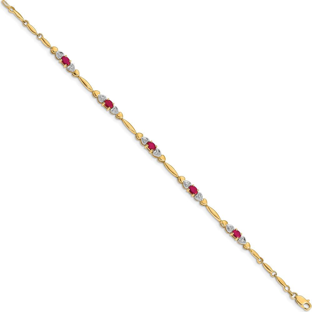 14K Yellow Gold 7-inch Ruby and Diamond Tennis Bracelet - 0.22 Carats Total Ruby Weight by Monteluci Fine Jewelry