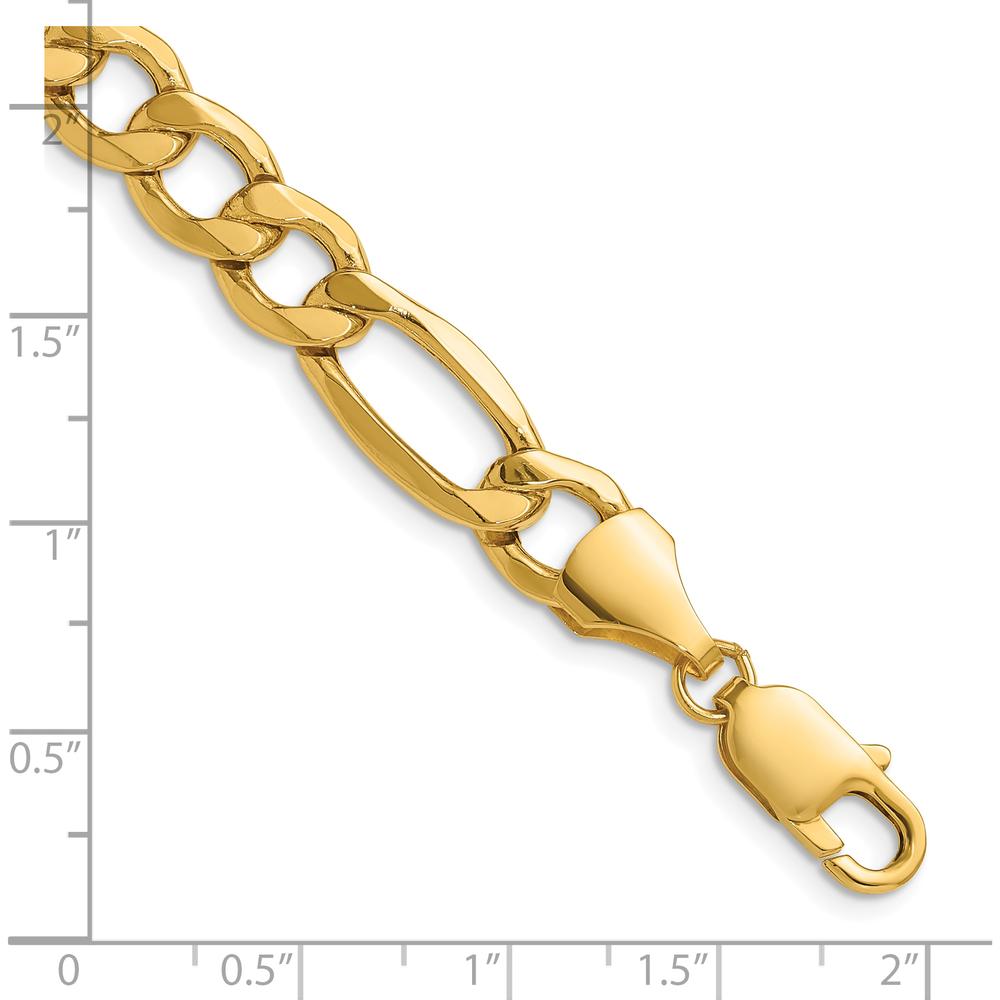 14K Yellow Gold 7-Inch Semi-Solid Figaro Chain Bracelet - Polished Finish by Oro Pregiato