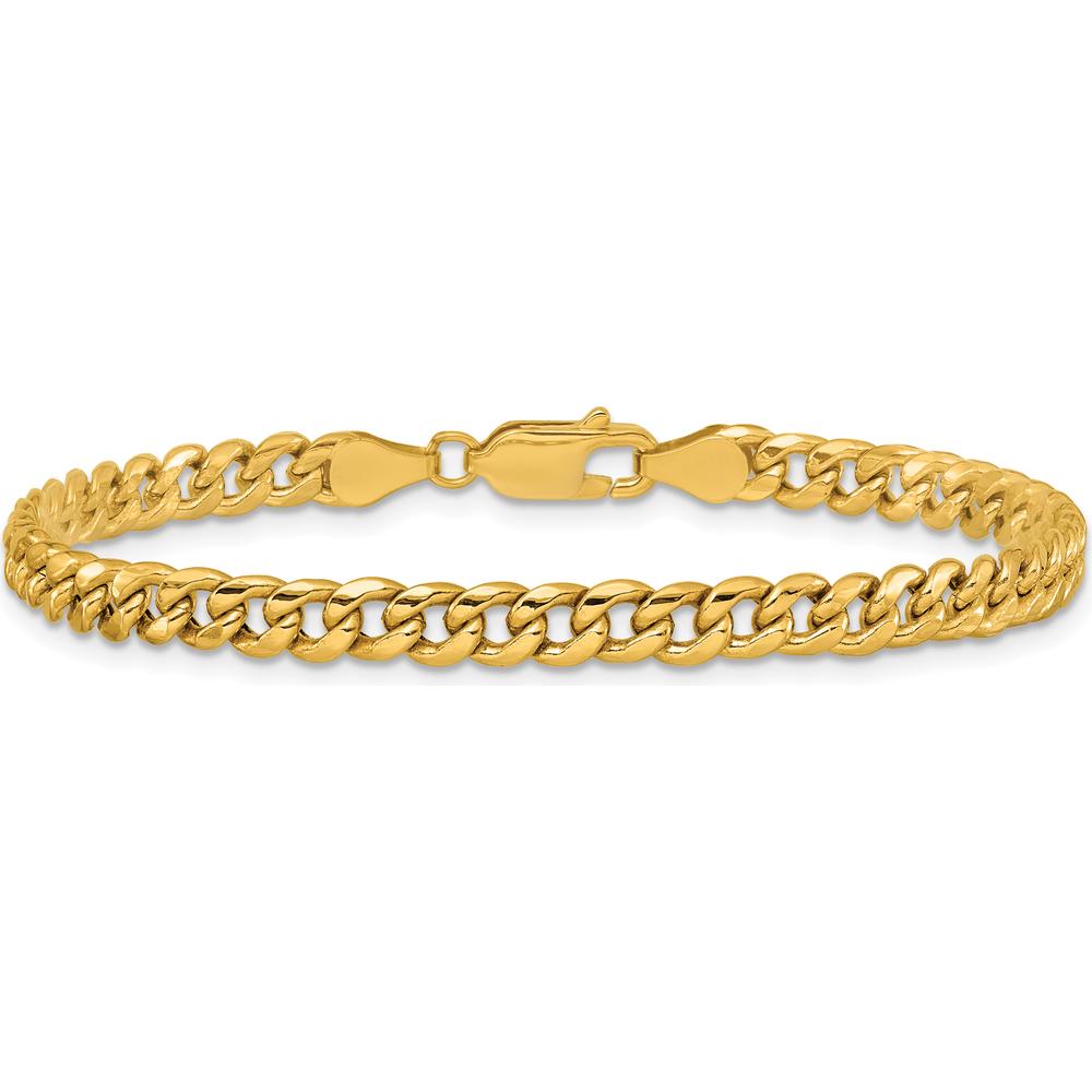 14K Yellow Gold 7-inch Semi-Solid Miami Cuban Chain Bracelet - 4.5mm Width by Oro Pregiato
