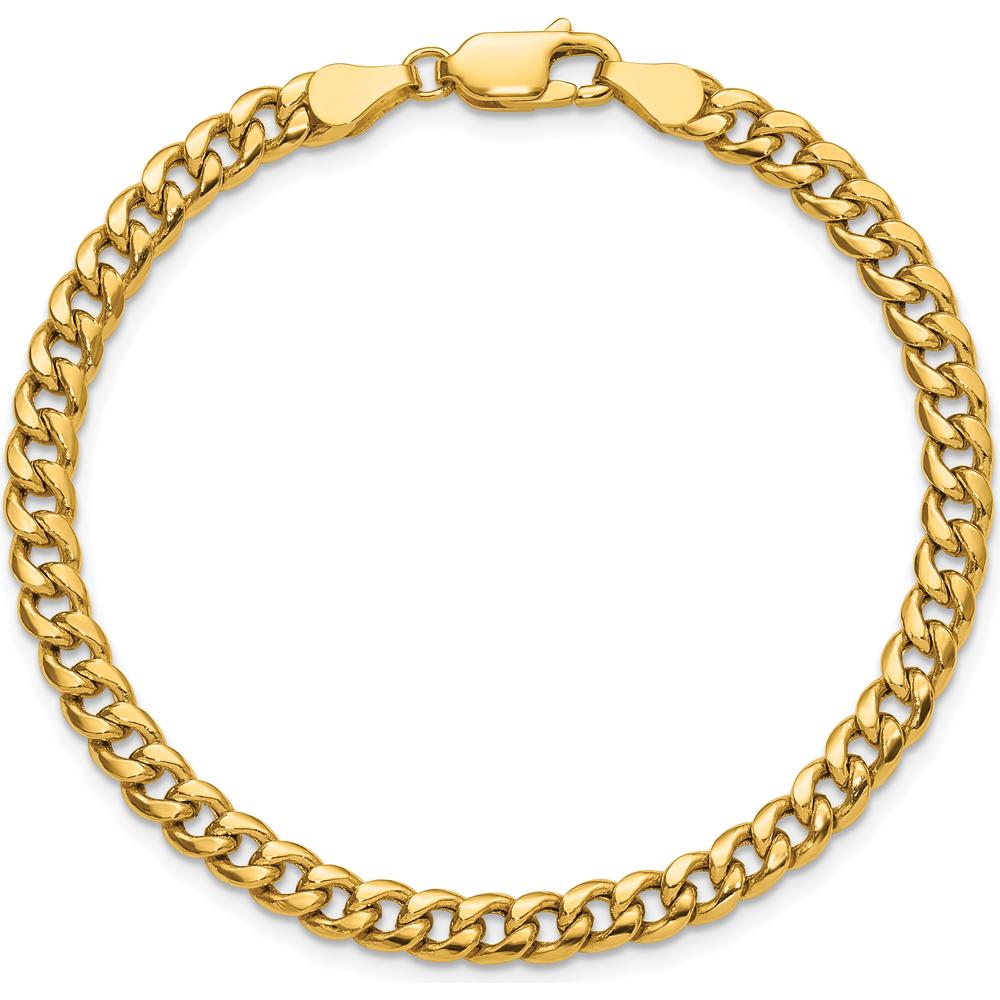14K Yellow Gold 7-inch Semi-Solid Miami Cuban Chain Bracelet - 4.5mm Width by Oro Pregiato