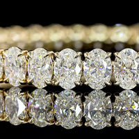 14K Yellow Gold 7-Inch Tennis Bracelet with 20 Carat Oval Cut Lab-Grown Diamonds in Prong Setting - E-F Color VS2 Clarity - Covaloro Fine Jewelry