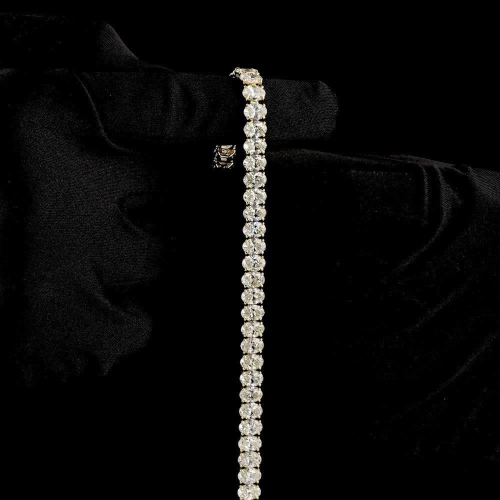 14K Yellow Gold 7-Inch Tennis Bracelet with 20 Carat Oval Cut Lab-Grown Diamonds in Prong Setting - E-F Color VS2 Clarity - Covaloro Fine Jewelry
