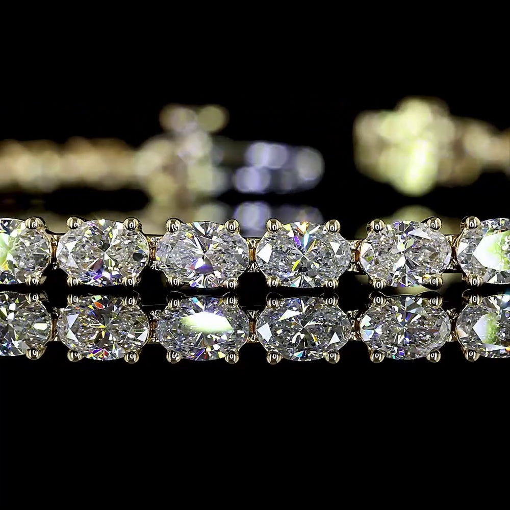 14K Yellow Gold 7-Inch Tennis Bracelet with 5.02 Carat East-West Oval Cut Lab Grown Diamonds (E-F VS Clarity) - Covaloro Fine Jewelry