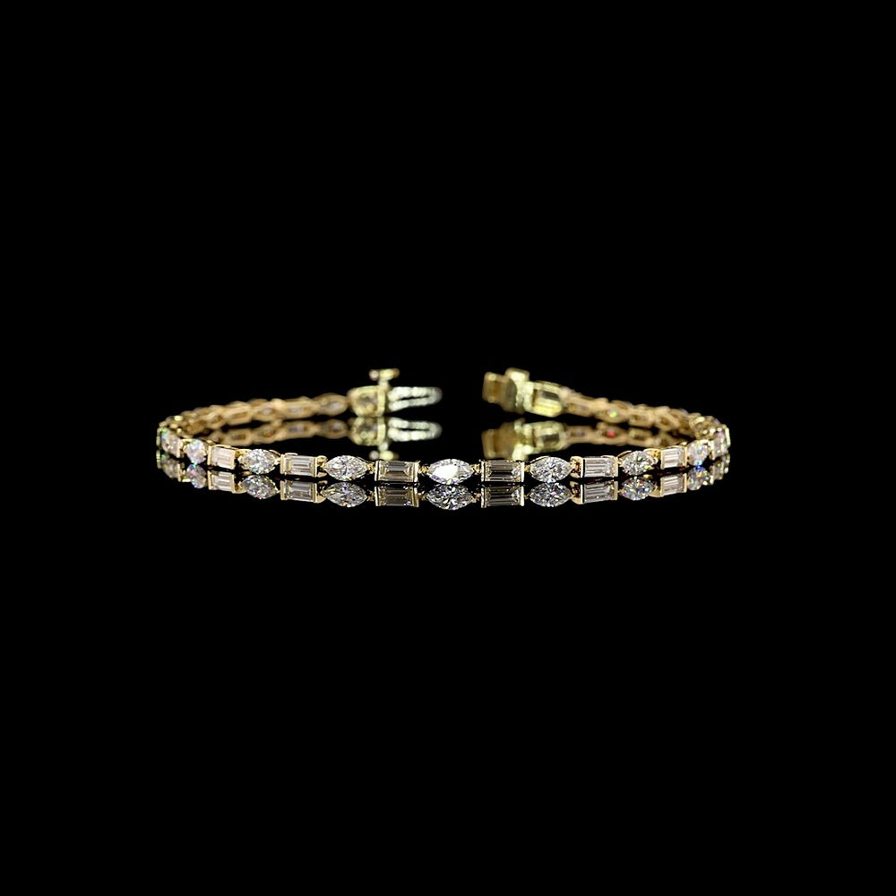 14K Yellow Gold 7-Inch Tennis Bracelet with Alternating Marquise and Baguette Lab Diamonds - 3.61 Carat Total Diamond Weight - Covaloro Fine Jewelry