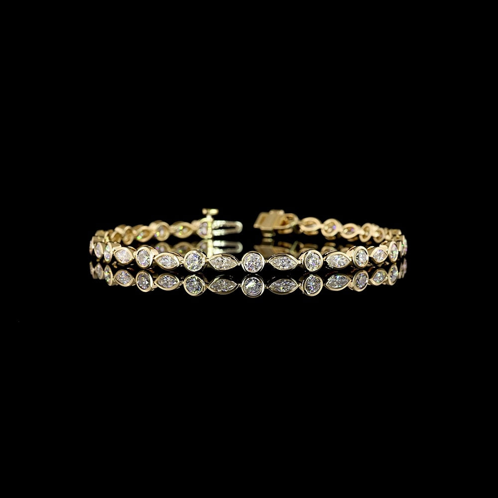 14K Yellow Gold 7-Inch Tennis Bracelet with Alternating Round and East-West Marquise Bezel Set Lab Diamonds - 4.02 Carat Total Weight - Covaloro Fine Jewelry