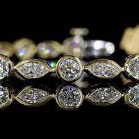 14K Yellow Gold 7-Inch Tennis Bracelet with Alternating Round and East-West Marquise Bezel Set Lab Diamonds - 4.02 Carat Total Weight - Covaloro Fine Jewelry