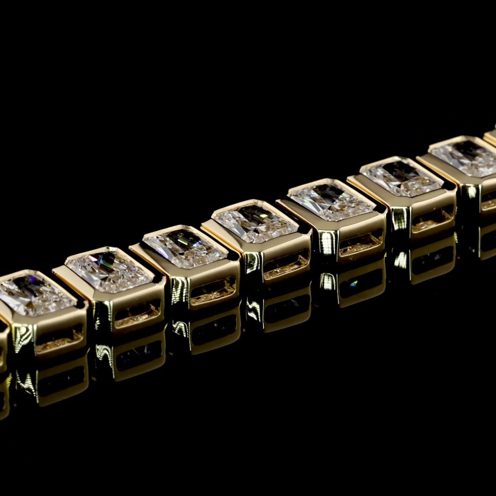 14K Yellow Gold 7-Inch Tennis Bracelet with Bezel-Set Radiant Cut Lab Diamonds - 11.00 Carat Total Weight - Covaloro Fine Jewelry