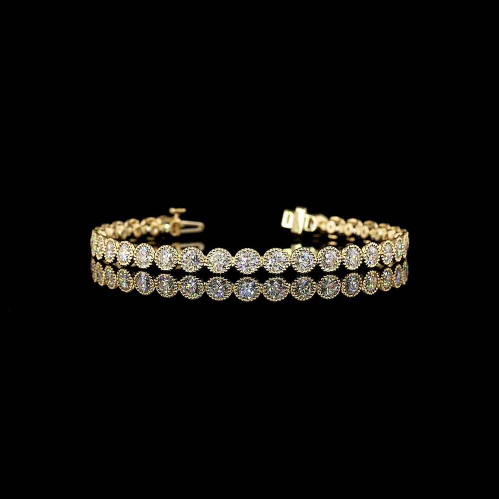 14K Yellow Gold 7-Inch Tennis Bracelet with Bezel-Set Round Lab Diamonds - 6.77 Carats Total Diamond Weight - Covaloro Fine Jewelry