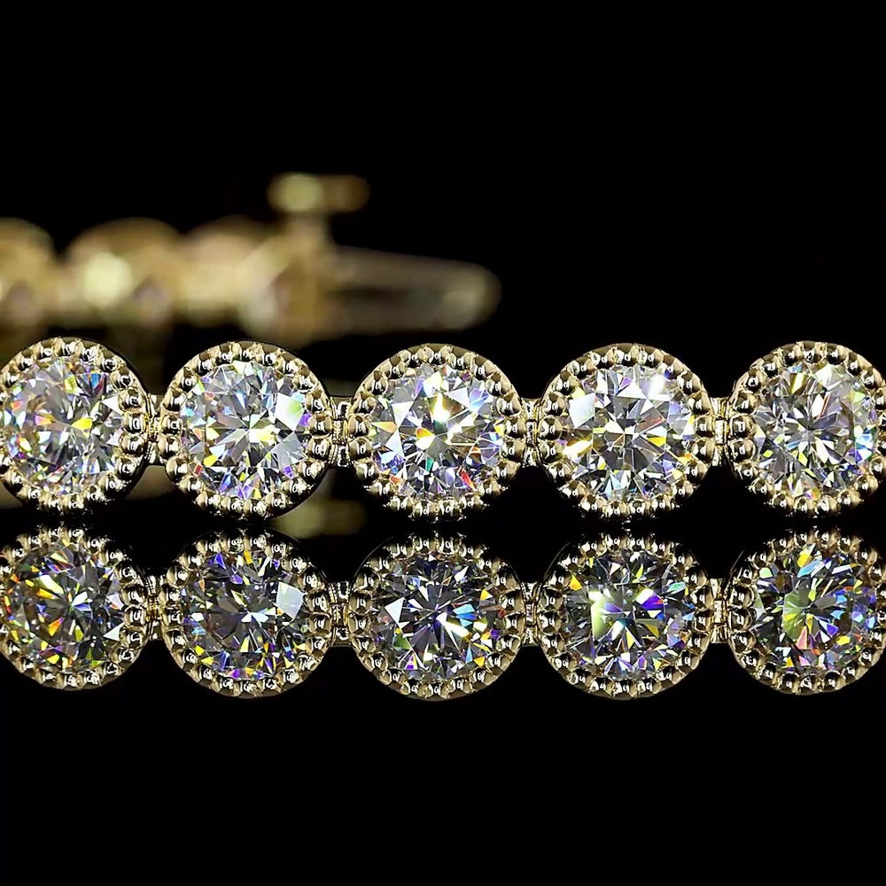 14K Yellow Gold 7-Inch Tennis Bracelet with Bezel-Set Round Lab Diamonds - 6.77 Carats Total Diamond Weight - Covaloro Fine Jewelry