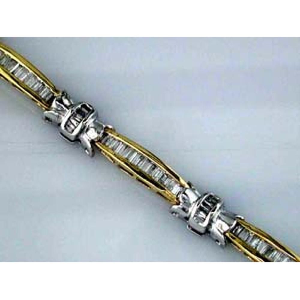 14K Yellow Gold 7 Inch Tennis Bracelet with Channel Set Baguette Cut Diamonds - 2.00 Carat Total Diamond Weight - Royal Jewelry