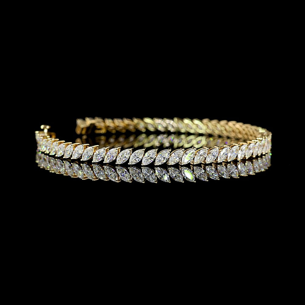14K Yellow Gold 7-Inch Tennis Bracelet with Inclined Prong Set Marquise Cut Lab Diamonds - E-F Color VS Clarity - 5.65 Total Carat Weight - Covaloro Fine Jewelry