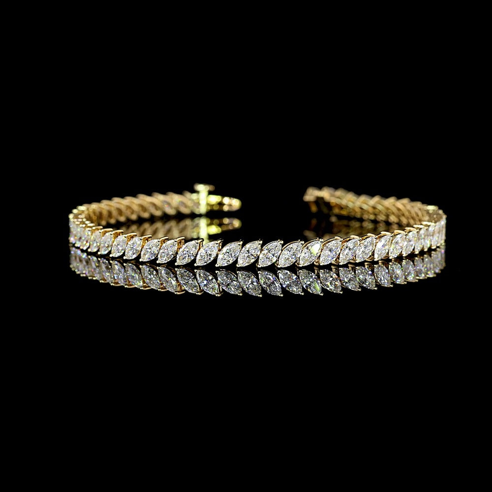 14K Yellow Gold 7-Inch Tennis Bracelet with Inclined Prong Set Marquise Cut Lab Diamonds - E-F Color VS Clarity - 5.65 Total Carat Weight - Covaloro Fine Jewelry