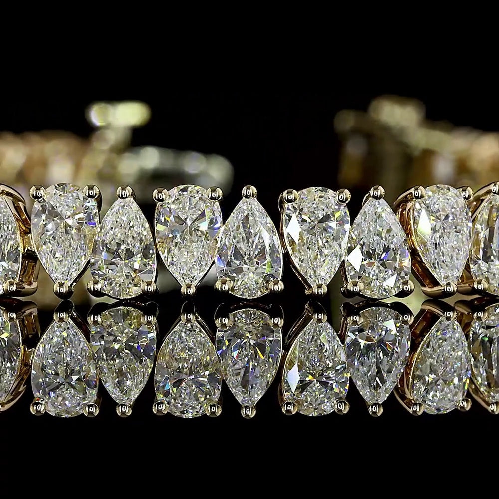 14K Yellow Gold 7-Inch Tennis Bracelet with North-South Prong Set Pear Cut Lab Diamonds - 10.04 Carat Total Diamond Weight (E-F VS1) - Covaloro Fine Jewelry