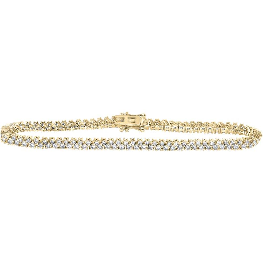 14K Yellow Gold 7-Inch Tennis Bracelet with Prong-Set Round Diamonds - 2.88 Carat Total Diamond Weight