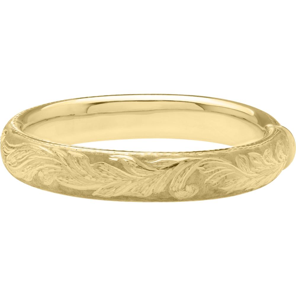 14K Yellow Gold 7" Large Engraved Bangle with Diamond Cut Finish by Orozza Fine Jewelry
