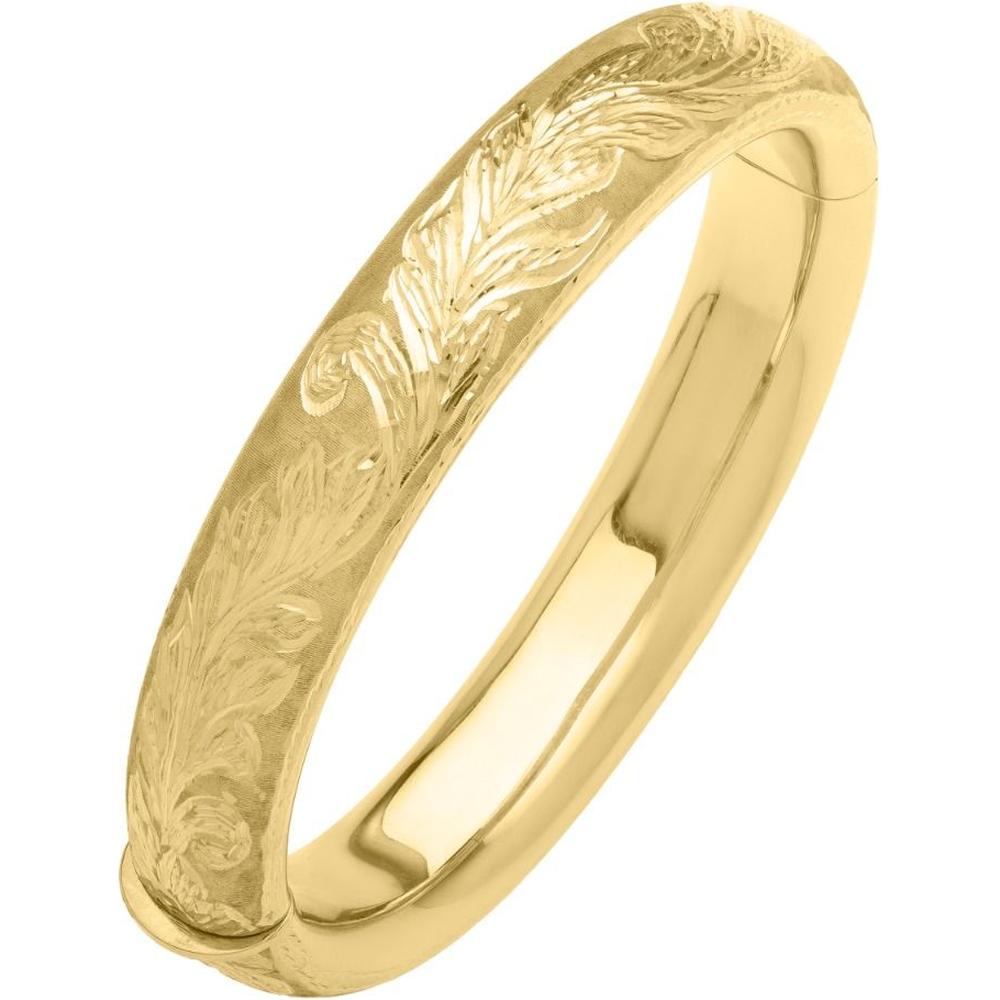 14K Yellow Gold 7" Large Engraved Bangle with Diamond Cut Finish by Orozza Fine Jewelry