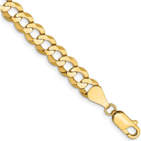 14K Yellow Gold 7" Lightweight Flat Cuban Chain Bracelet - 7.2mm Width by Oro Pregiato