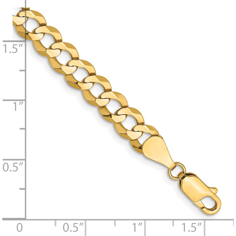 14K Yellow Gold 7" Lightweight Flat Cuban Chain Bracelet - 7.2mm Width by Oro Pregiato
