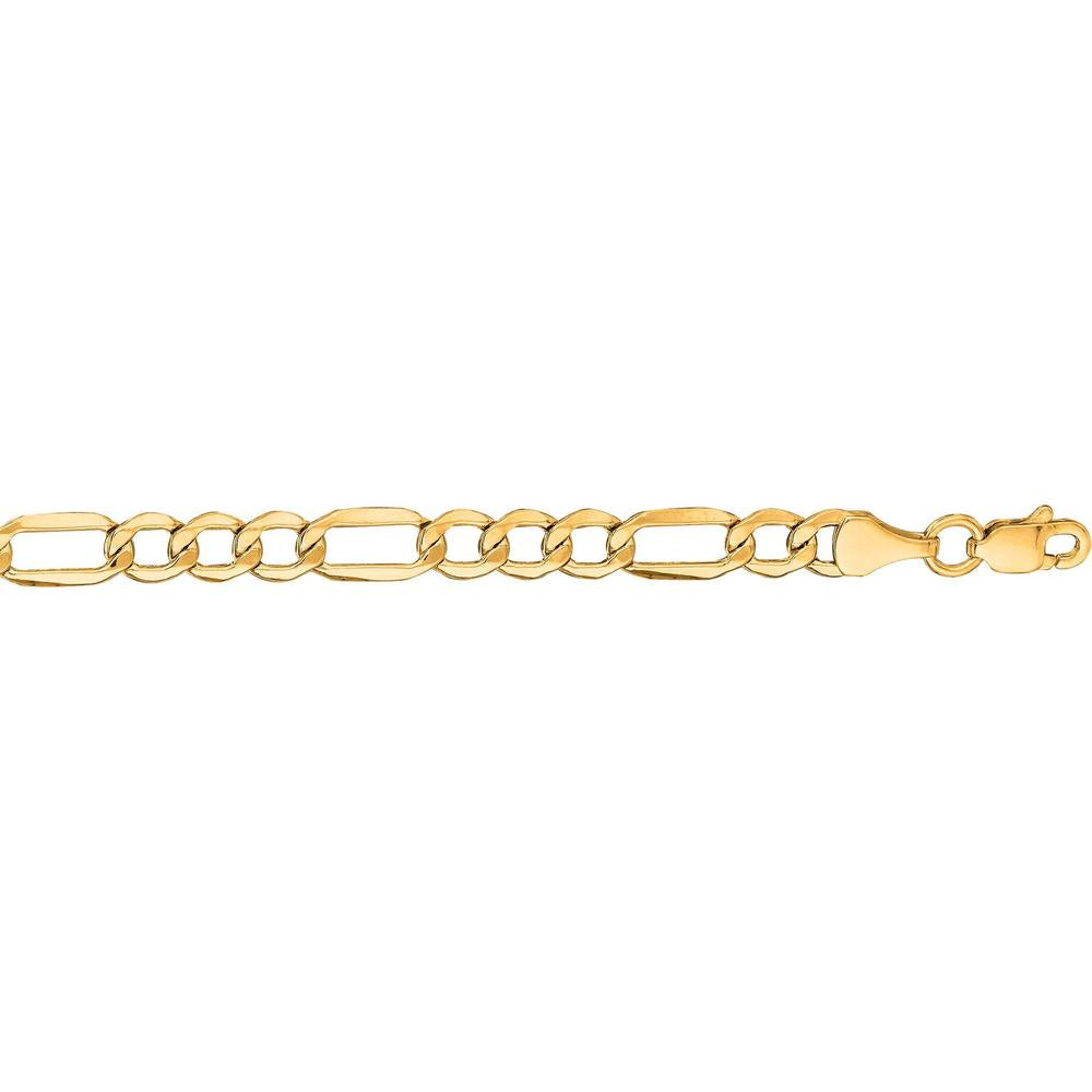 14K Yellow Gold 7" Lite Figaro Chain Bracelet with Polished Finish and Lobster Lock by Orozza Fine Jewelry