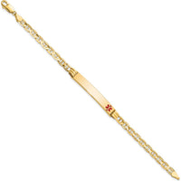 14K Yellow Gold 7" Medical Alert Bracelet with Red Enamel Anchor Charm - Engravable by Oro Pregiato