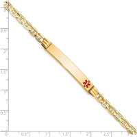 14K Yellow Gold 7" Medical Alert Bracelet with Red Enamel Anchor Charm - Engravable by Oro Pregiato
