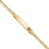 14K Yellow Gold 7" Medical Alert Bracelet with Red Enamel Anchor Link Charm by Oro Pregiato