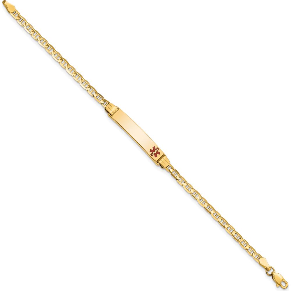 14K Yellow Gold 7" Medical Alert Bracelet with Red Enamel Anchor Link Charm by Oro Pregiato