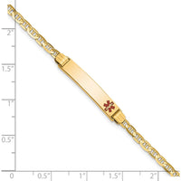 14K Yellow Gold 7" Medical Alert Bracelet with Red Enamel Anchor Link Charm by Oro Pregiato