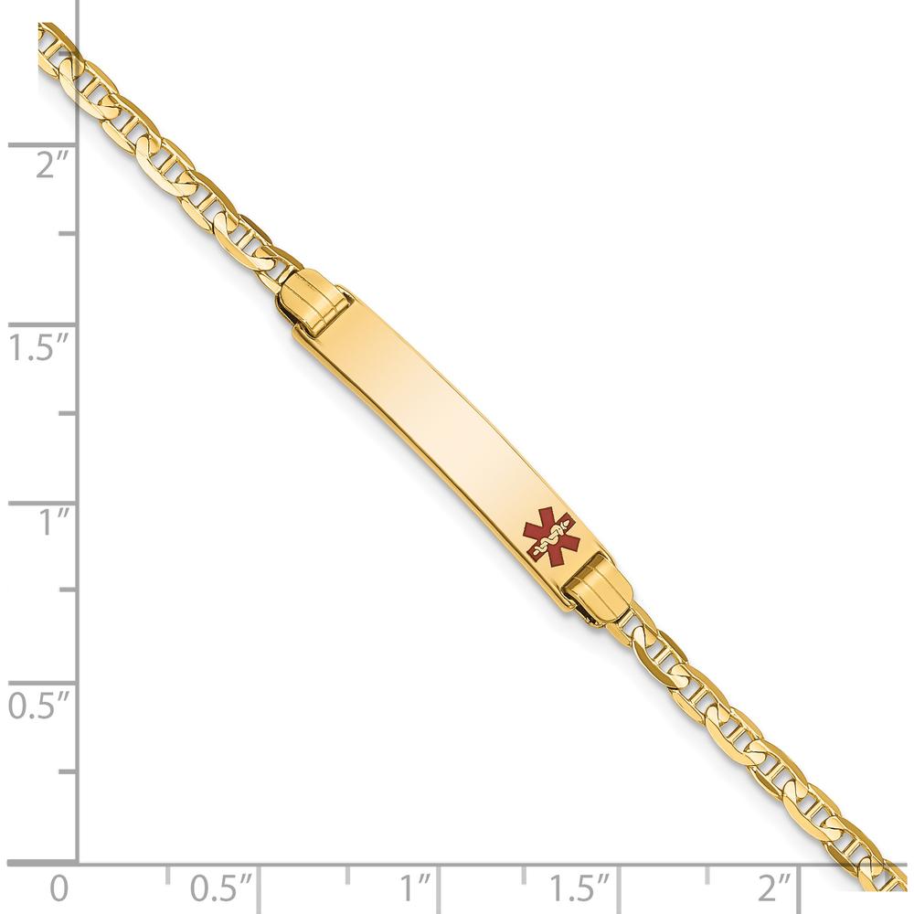 14K Yellow Gold 7" Medical Alert Bracelet with Red Enamel Anchor Link Charm by Oro Pregiato