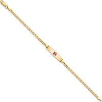 14K Yellow Gold 7" Medical Alert Bracelet with Red Enamel Medical Symbol - Polished Anchor Link Design by Oro Pregiato