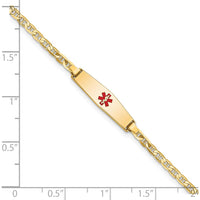 14K Yellow Gold 7" Medical Alert Bracelet with Red Enamel Medical Symbol - Polished Anchor Link Design by Oro Pregiato