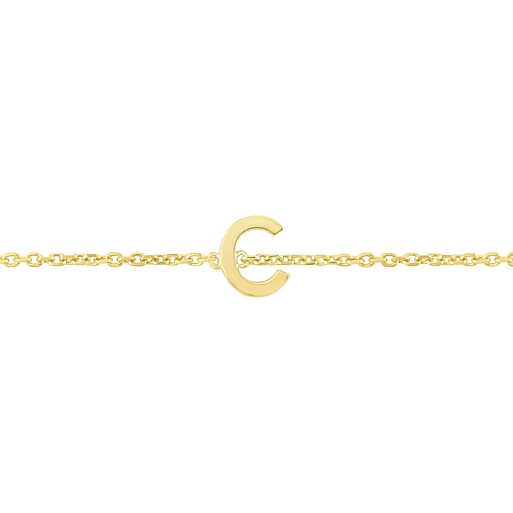 14K Yellow Gold 7" Mini Initial "C" Bracelet with Polished Finish by Orozza Fine Jewelry