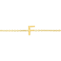 14K Yellow Gold 7" Mini Initial "F" Bracelet with Spring Ring Clasp by Orozza Fine Jewelry