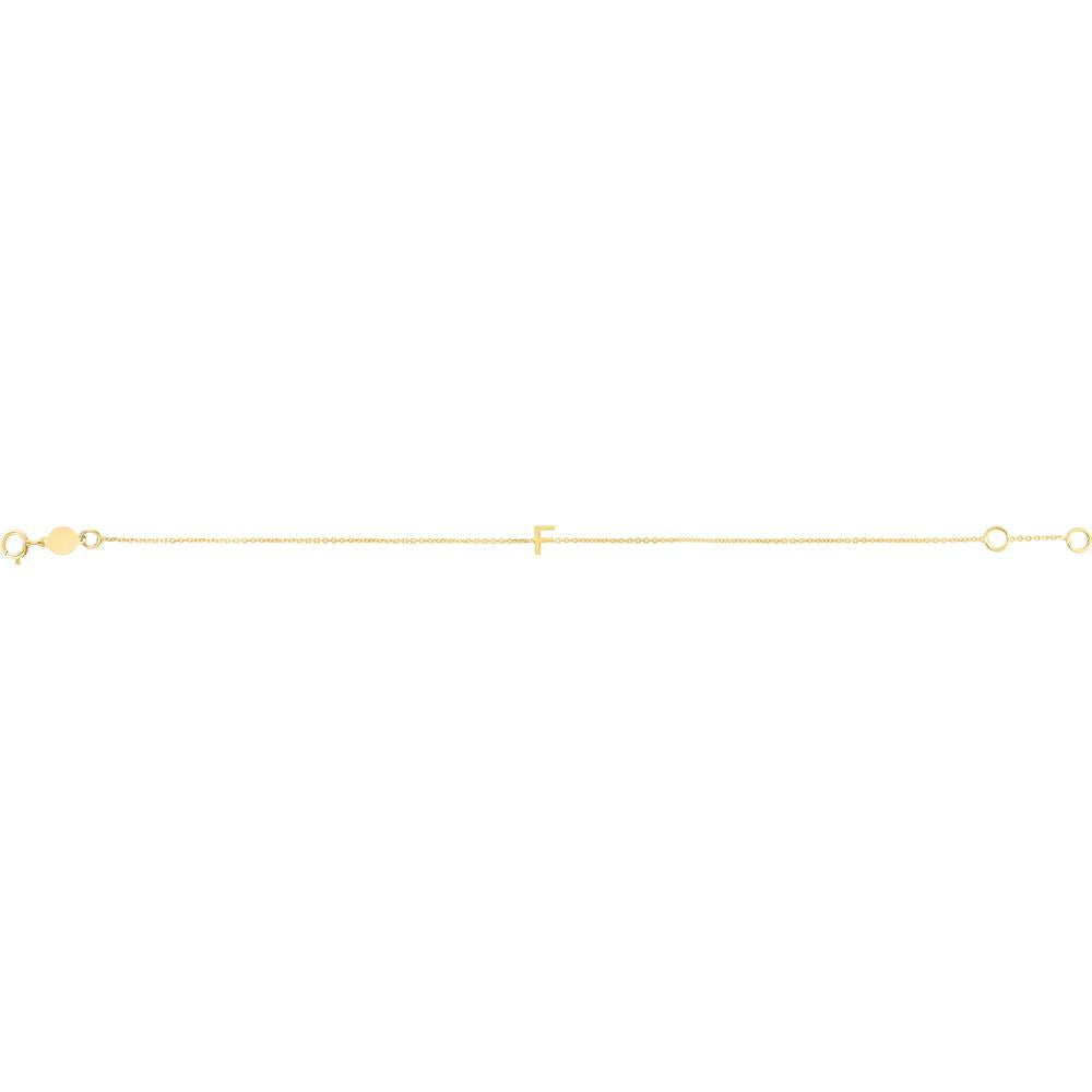 14K Yellow Gold 7" Mini Initial "F" Bracelet with Spring Ring Clasp by Orozza Fine Jewelry