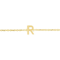 14K Yellow Gold 7" Mini Initial "R" Bracelet with Polished Finish - Yours Truly Initials Collection by Orozza Fine Jewelry