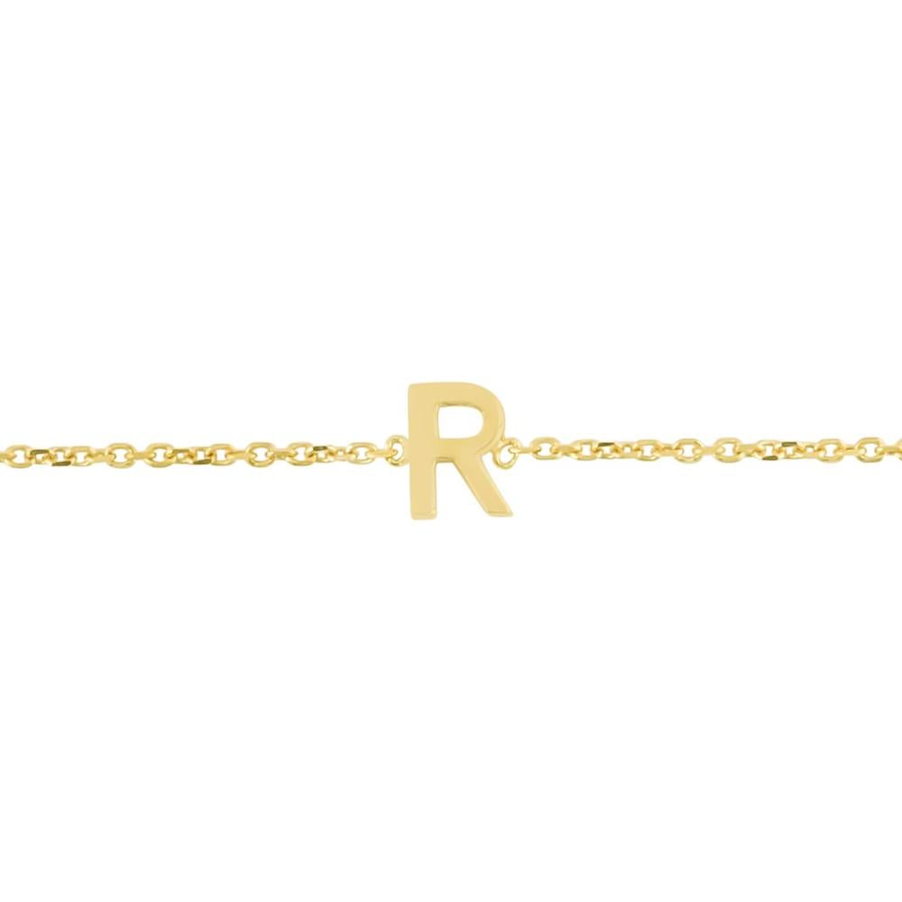 14K Yellow Gold 7" Mini Initial "R" Bracelet with Polished Finish - Yours Truly Initials Collection by Orozza Fine Jewelry