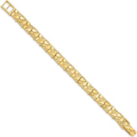 14K Yellow Gold 7" Nugget Bracelet with Polished and Textured Links - 9.5mm Wide by Oro Pregiato