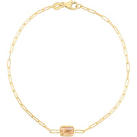 14K Yellow Gold 7" Paperclip Chain Bracelet with 6x4mm Baguette-Cut Citrine Center Element by Orozza Fine Jewelry