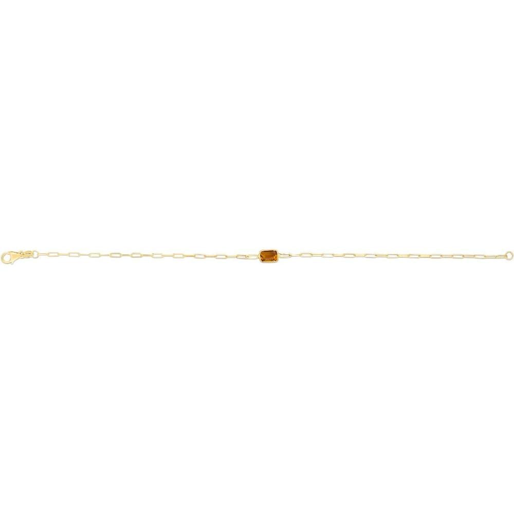 14K Yellow Gold 7" Paperclip Chain Bracelet with 6x4mm Baguette-Cut Citrine Center Element by Orozza Fine Jewelry