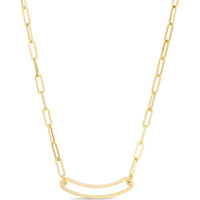 14K Yellow Gold 7" Paperclip Curved Open Bar Chain Bracelet with Lobster Clasp by Orozza Fine Jewelry