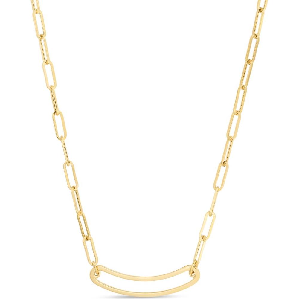 14K Yellow Gold 7" Paperclip Curved Open Bar Chain Bracelet with Lobster Clasp by Orozza Fine Jewelry