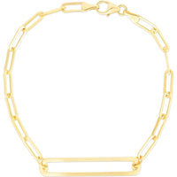 14K Yellow Gold 7" Paperclip Curved Open Bar Chain Bracelet with Lobster Clasp by Orozza Fine Jewelry