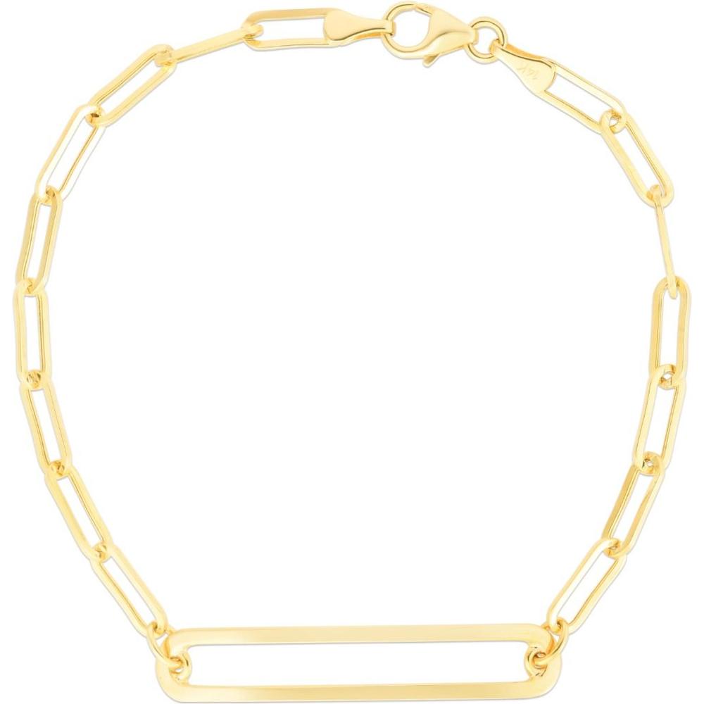 14K Yellow Gold 7" Paperclip Curved Open Bar Chain Bracelet with Lobster Clasp by Orozza Fine Jewelry