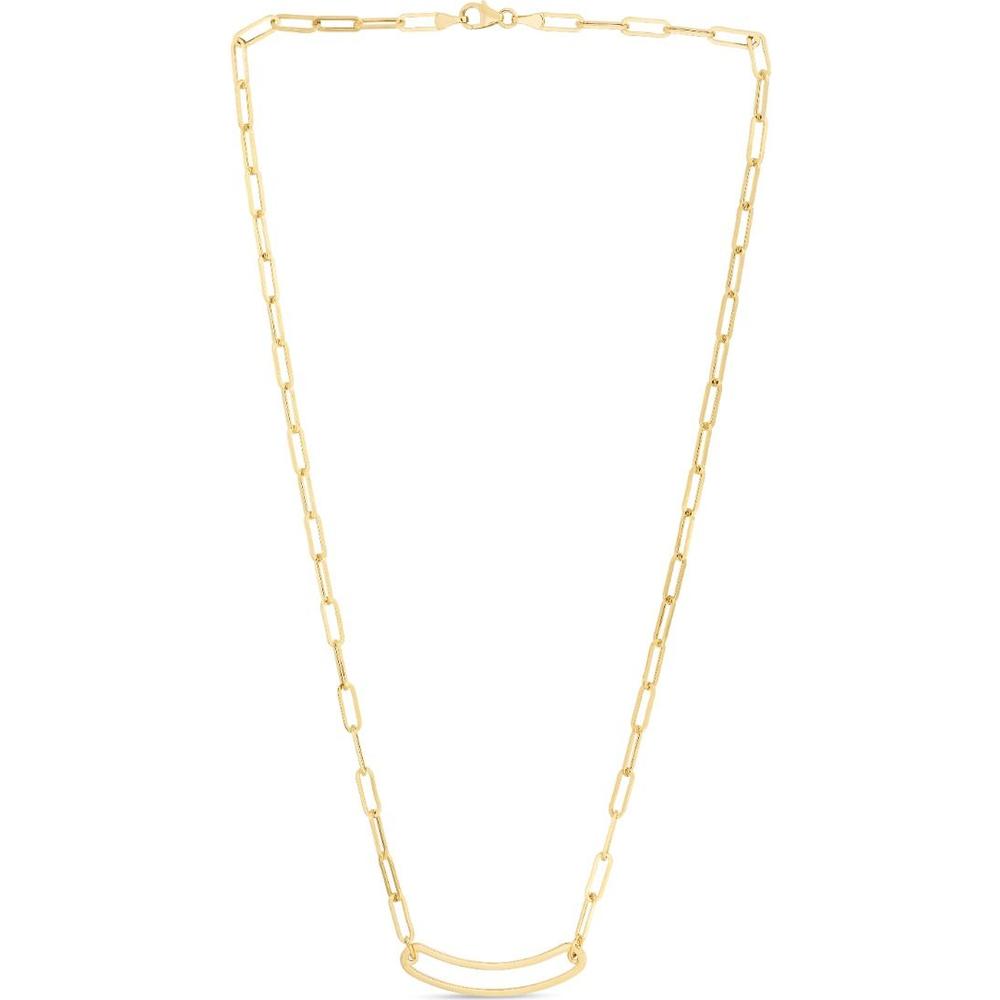 14K Yellow Gold 7" Paperclip Curved Open Bar Chain Bracelet with Lobster Clasp by Orozza Fine Jewelry