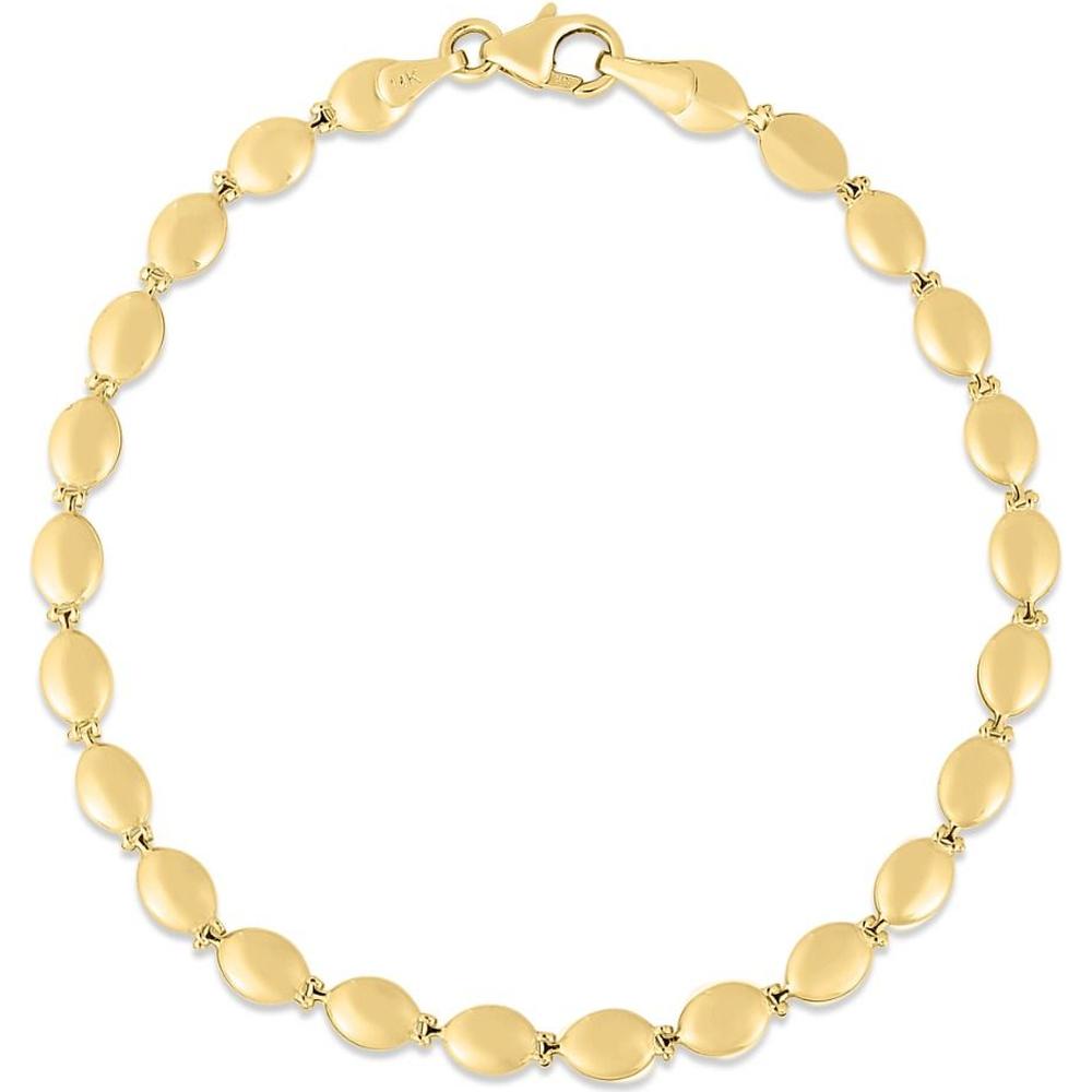 14K Yellow Gold 7" Pebble Bead Fancy Chain Bracelet with Lobster Clasp by Orozza Fine Jewelry