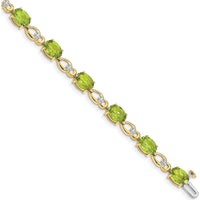 14K Yellow Gold 7" Peridot and Diamond Fancy Link Bracelet - 0.75 Carats Peridot, 0.004 Carats Diamonds by Monteluci Fine Jewelry