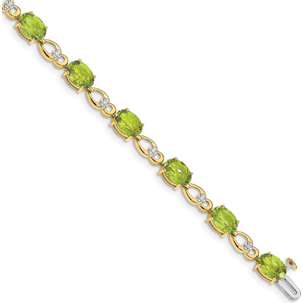 14K Yellow Gold 7" Peridot and Diamond Fancy Link Bracelet - 0.75 Carats Peridot, 0.004 Carats Diamonds by Monteluci Fine Jewelry